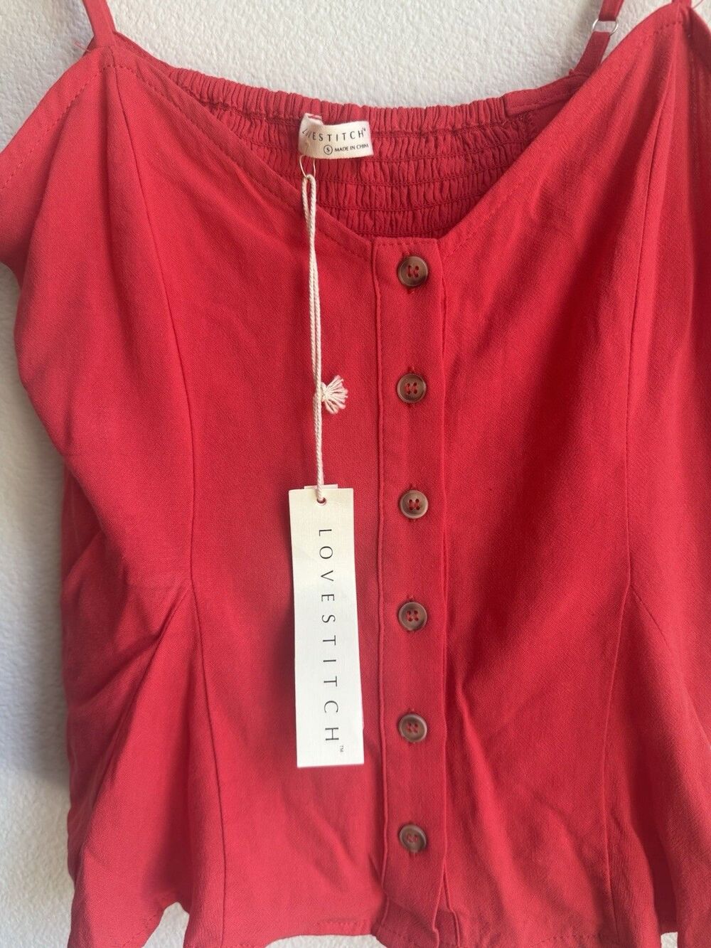 Lovestitch Red Shirt Small NWT Spaghetti Strap Button Down Cami Romantic - Picture 7 of 15